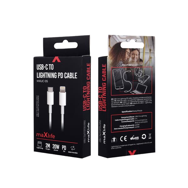 Maxlife MXUC-05 USB Tyyppi C-Lightning-kaapeli 2m Valkoinen