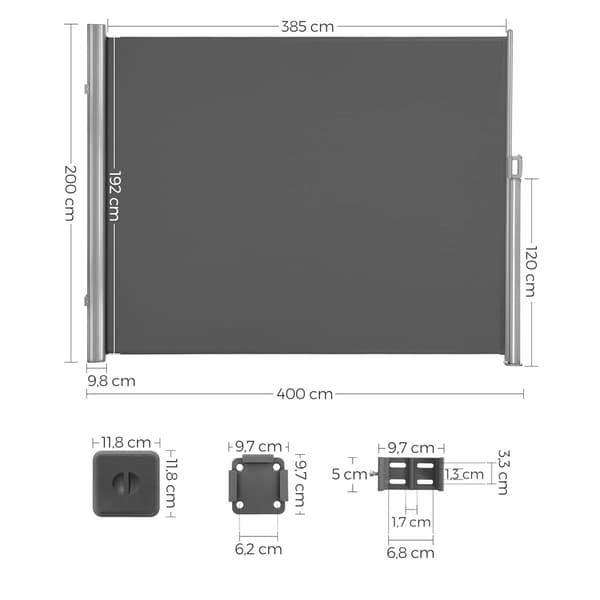 Udtrækkelig sidemarkise 200×400 cm / afskærmning til terrasse,