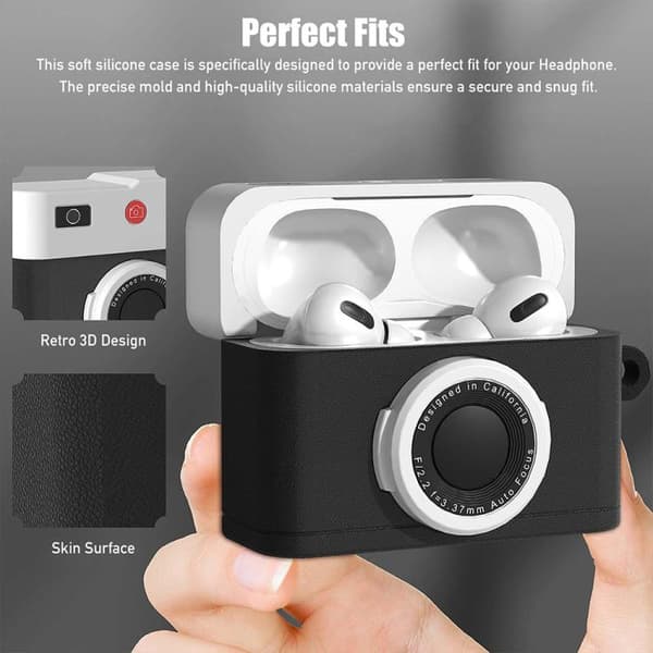 Etui til AirPods 4 i retro kameradesign – Sort silikone