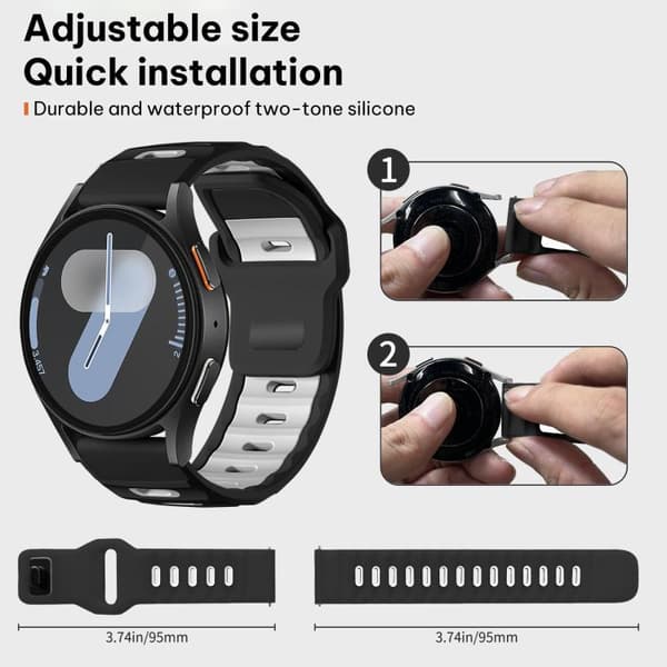 Silikonerem til Samsung Galaxy Watch7 / FE / 6 / 5 / 4 – Sort/H