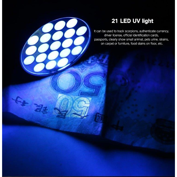 UV 21 LED 395NM ultraviolet lommelygte - opdager urin fra hunde