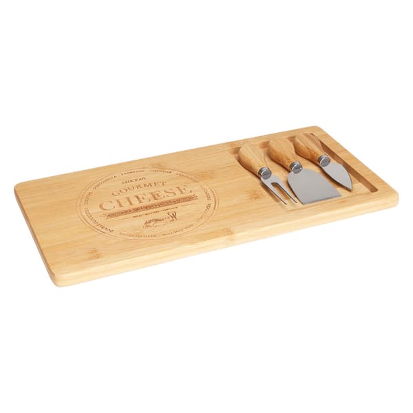 Ostbricka i bambu 38x18,5cm med 3 ostknivar / Ostbräda med kniv