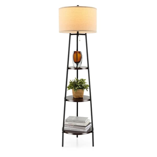 Gulvlampe med 3 hylder - Sort