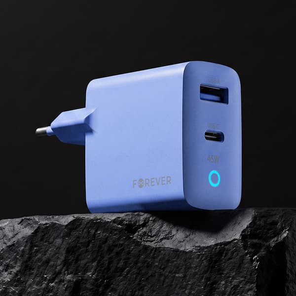 Forever Vibe vægoplader med GaN PD QC-oplader, 1x USB-C, 1x USB