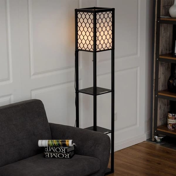 Bogreol med integreret lampe – sort