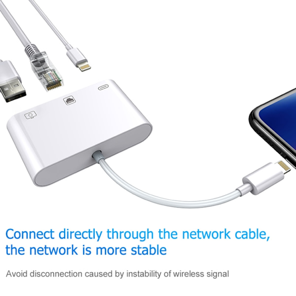 iPhone/iPad switch fra lightning til Ethernet + USB + Lightning