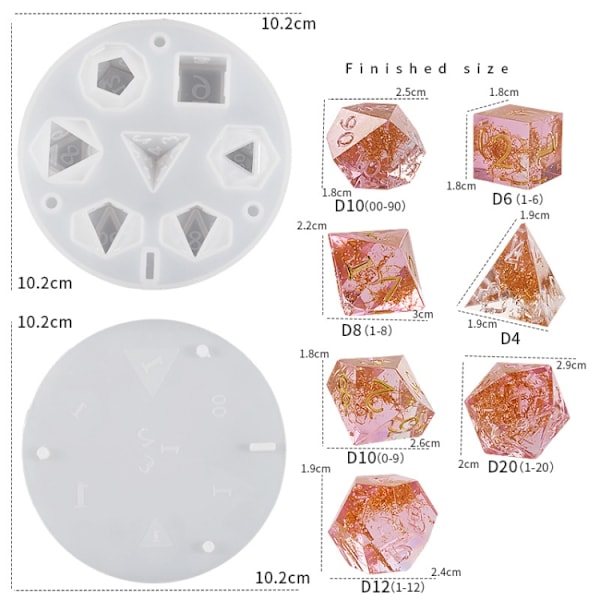 Silikonform för polyedriska tärningar med ingraverade siffror