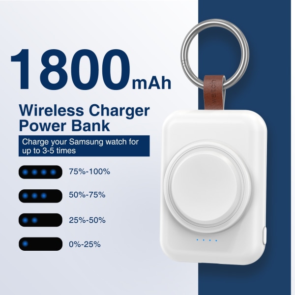 Oplader med powerbank 1800mAh til Samsung Galaxy Watch - Hvid