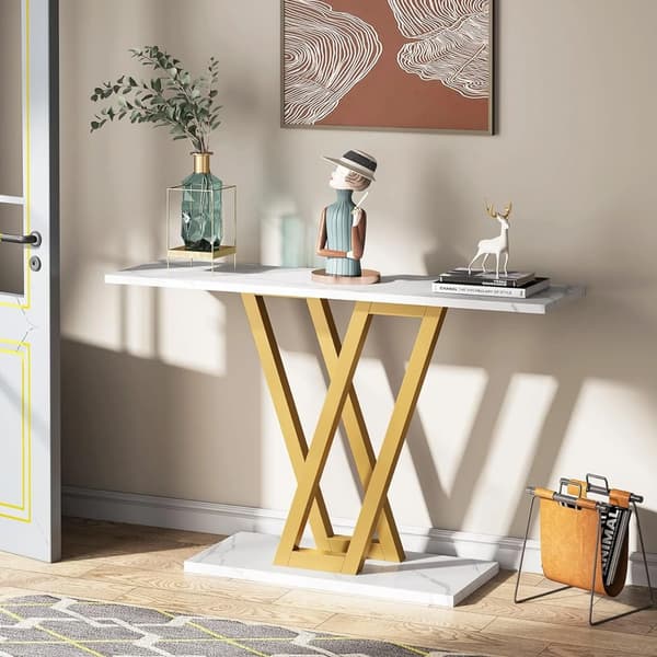 Konsolbord i guld och vit marmorlook 110x30cm / smalt avlastnin