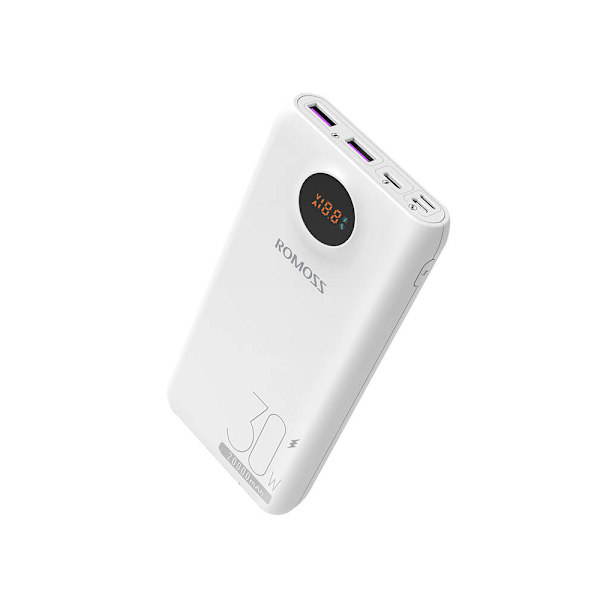 Romoss Pro Powerbank 20000mAh, PD 30W ja LED-näyttö - Valkoinen