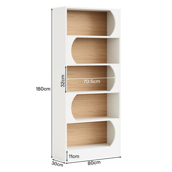 Bokhylla med 5 plan 180x80cm - Vit