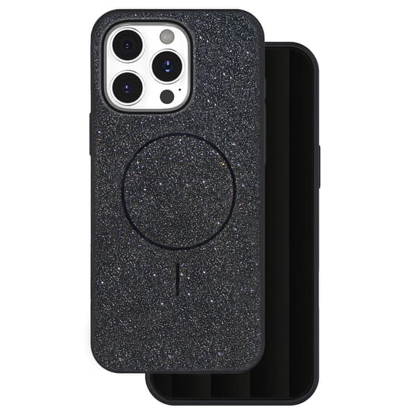 Glitrende etui til iPhone 14 Pro med MagSafe og metalknapper -