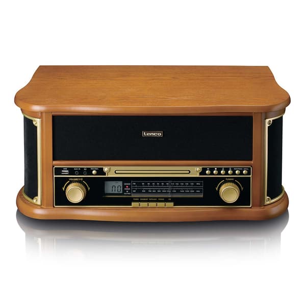 Lenco TCD-2551WD retro skivspelare i trä med Bluetooth, CD och