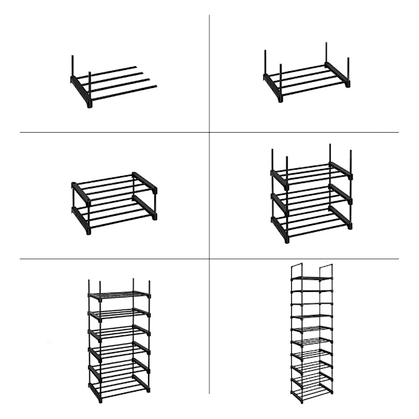 Skoställ med 10 hyllor och anpassningsbar design – Svart