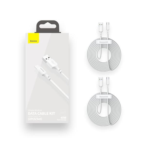 Baseus USB til USB-C-kabel 40W 1,5 m 2-pak - Hvid