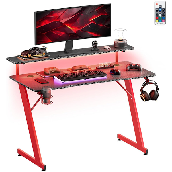Spillebord med LED-belysning 120x55x90,5cm - Rød/Sort
