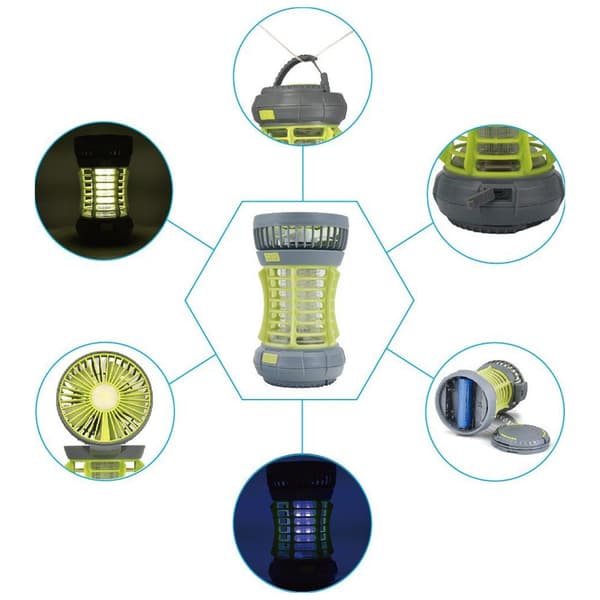 Campinglygte med ventilator og myggefælde / genopladelig LED-ly
