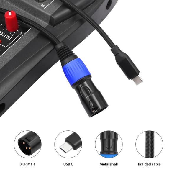 Ljudkabel USB-C hane till XLR hane 2m med 24Bit/96KHz DAC