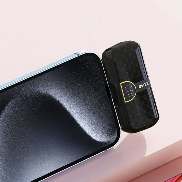 Powerbank 5000mAh med USB-C-stik og LED-display - Sort