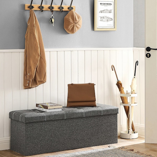 Förvaringsbänk i mörkgrå tygklädsel – 110 x 38 x 38 cm