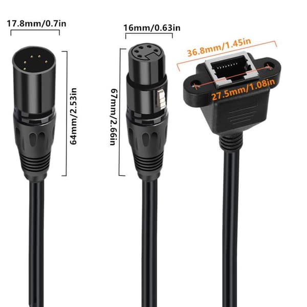 Lydkabel XLR 5-polet han til RJ45 hun – 30 cm Sort