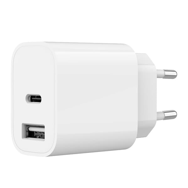 Väggladdare med USB och USB-C 5V 2,4A - Vit