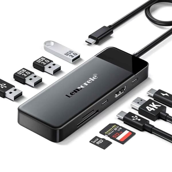 Lemorele Dockningsstation TC92 9-i-1 med HDMI 4K, Ethernet och