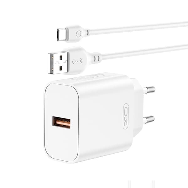 XO USB-Laddare med USB QC 18W + USB till USB-C-Kabel