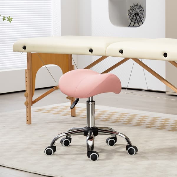 Pink sadelstol uden ryglæn / ergonomisk arbejdsstol med hjul ti
