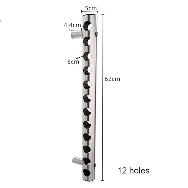 Vinreol i rustfrit stål til 12 flasker, 62 cm