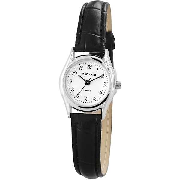 Excellanc damklocka med armband i konstläder – svart/silver med