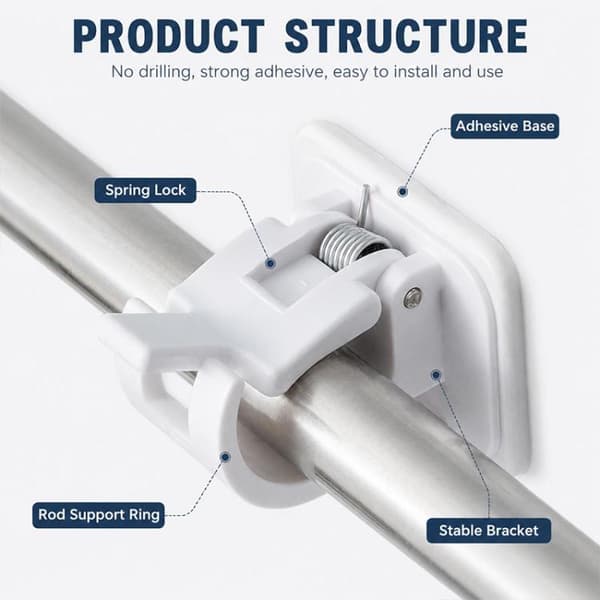 Borrfri teleskopgardinstång 30-50cm med clips 4-pack - Vit / Sp