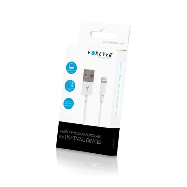 Forever iPhone-kabel 3 m - vit / USB till Lightning-kabel för l