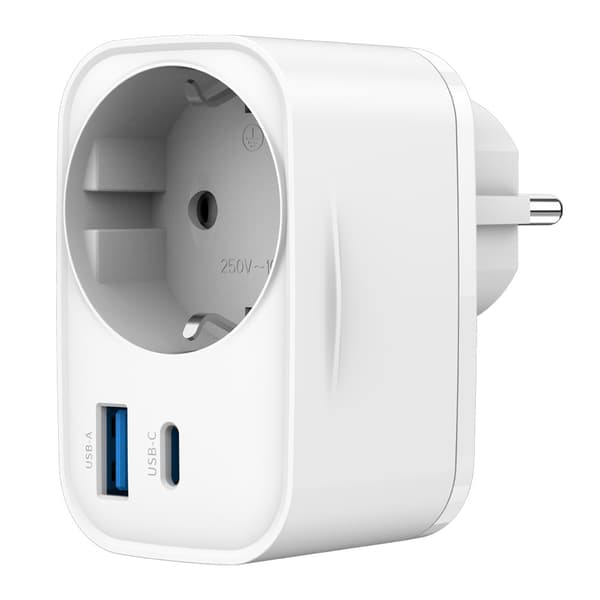 USB-hurtigoplader 20 W med indbygget stikkontakt / USB-C PD og