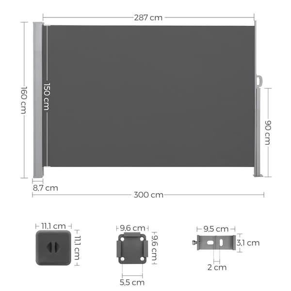 Utdragbart insynsskydd 1,6 x 3 m / sidomarkis / sidorskärm för