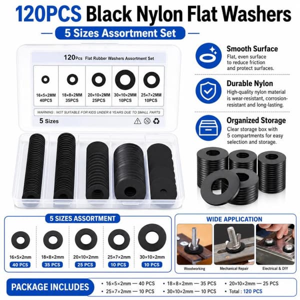 120-pack distansbrickor i nylon / isolerbrickor / washers i 5 s