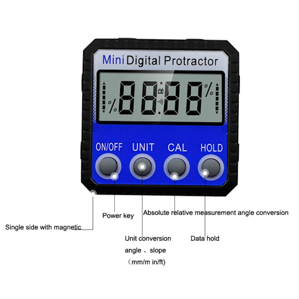 Digital vinkelmåler med magnet og display