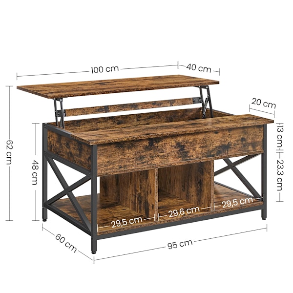Sofabord med hævet top og åben/skjult opbevaring, 60 x 100 x (4