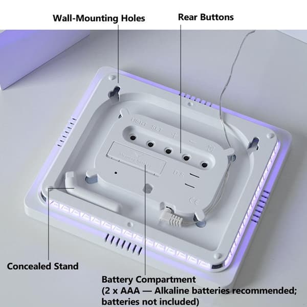 Stor Digital Väggklocka med RGB LED - Svart / Digital väggklock