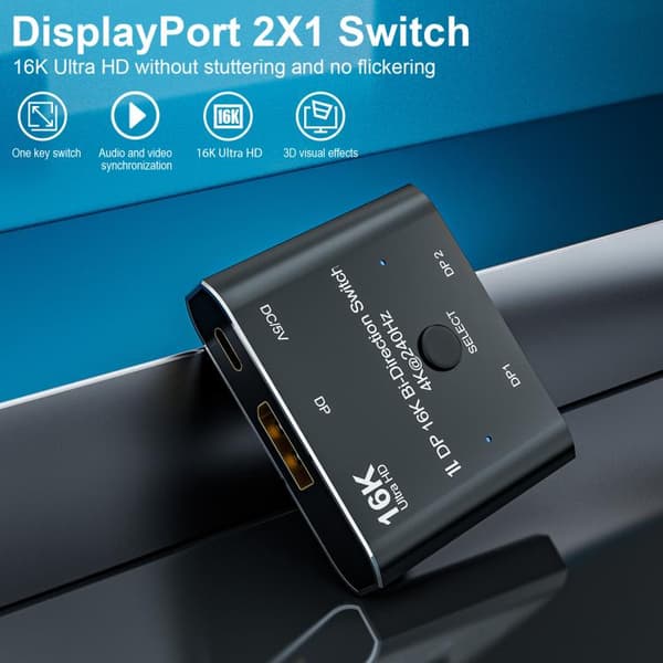 DisplayPorts-switch 16K / DisplayPort-switch 2 ind 1 ud / DP-sw
