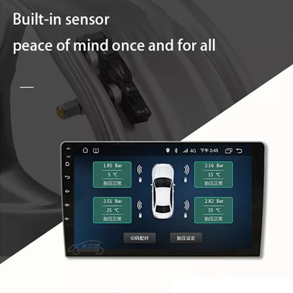 TPMS däcktryckssensor med extern sensor – för Android mediaenhet