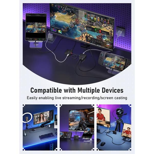Lemorele Videoinspelningskort AC12 Mini HDMI till USB-C med loo
