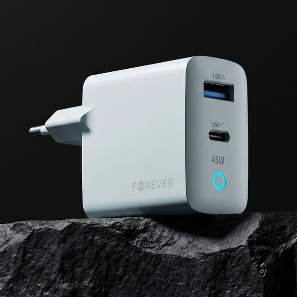 Forever Vibe vægoplader med GaN PD QC-oplader, 1x USB-C, 1x USB
