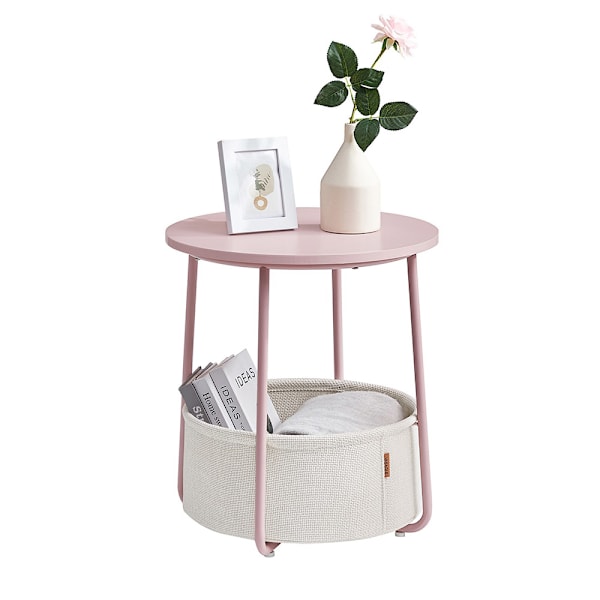 Runt Sängbord med förvaringskorg - Rosa/Vit