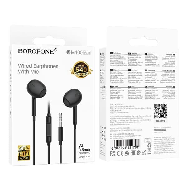 Borofone BM100 In-Ear Headset med 3,5 mm 1,2 m - Sort