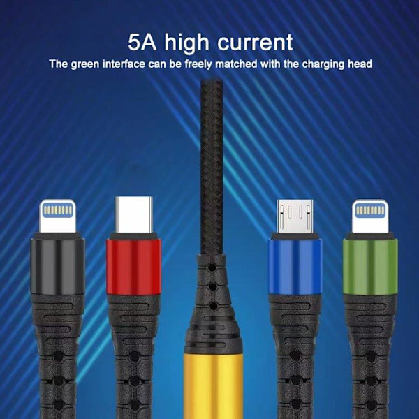 4in1 USB-opladerkabel med Micro-USB, USB-C og Lightning x2