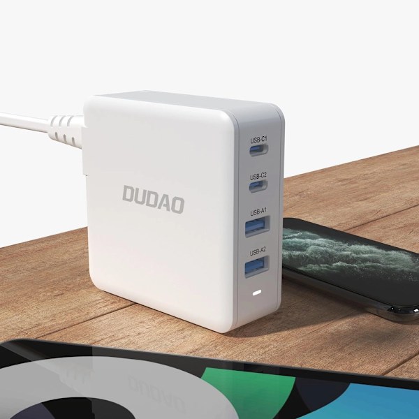 Dudao GaN USB-oplader med 100W 2xUSB-C og 2xUSB Dudao - Hvid