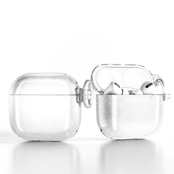 Glittrigt Skyddsfodral till AirPods 4 med metallklämma - Klar