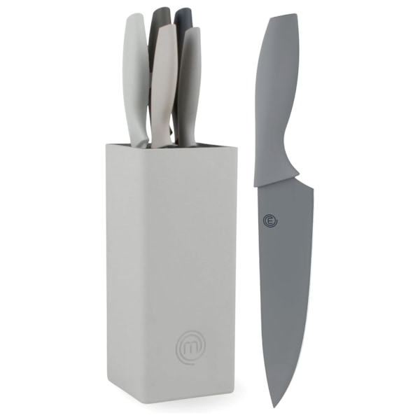 Masterchef-knivsæt med 5 knive i en knivblok - Grå - Kendt fra