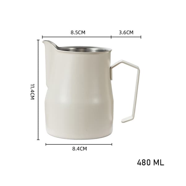 Hvid mælkekande i rustfrit stål 480 ml / mælkeskummekande med s